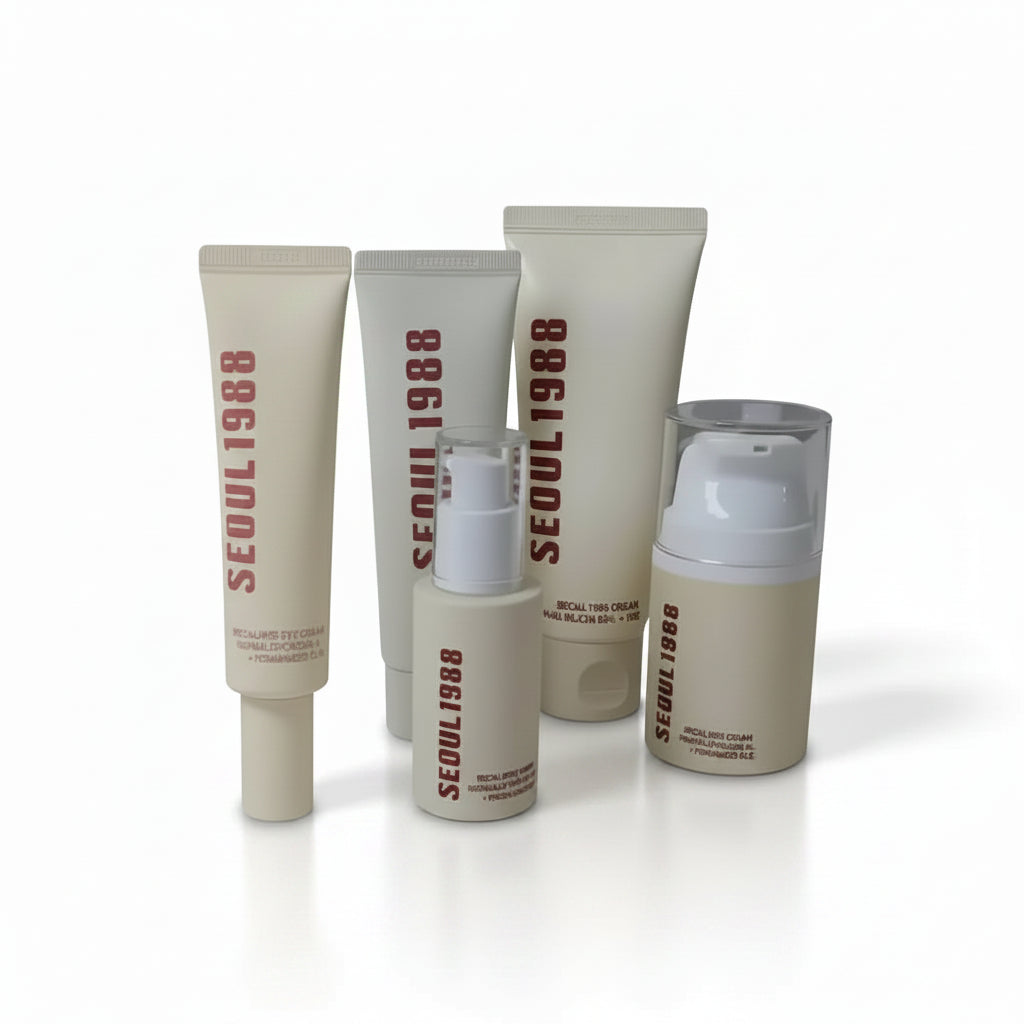 LUNAJIN Glass Skin Anti-Aging Set 5-piece routine on gray background